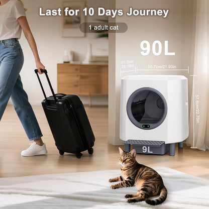 Automatic Cat Litter Tray Self-Cleaning Litter Box Hooded , 90L