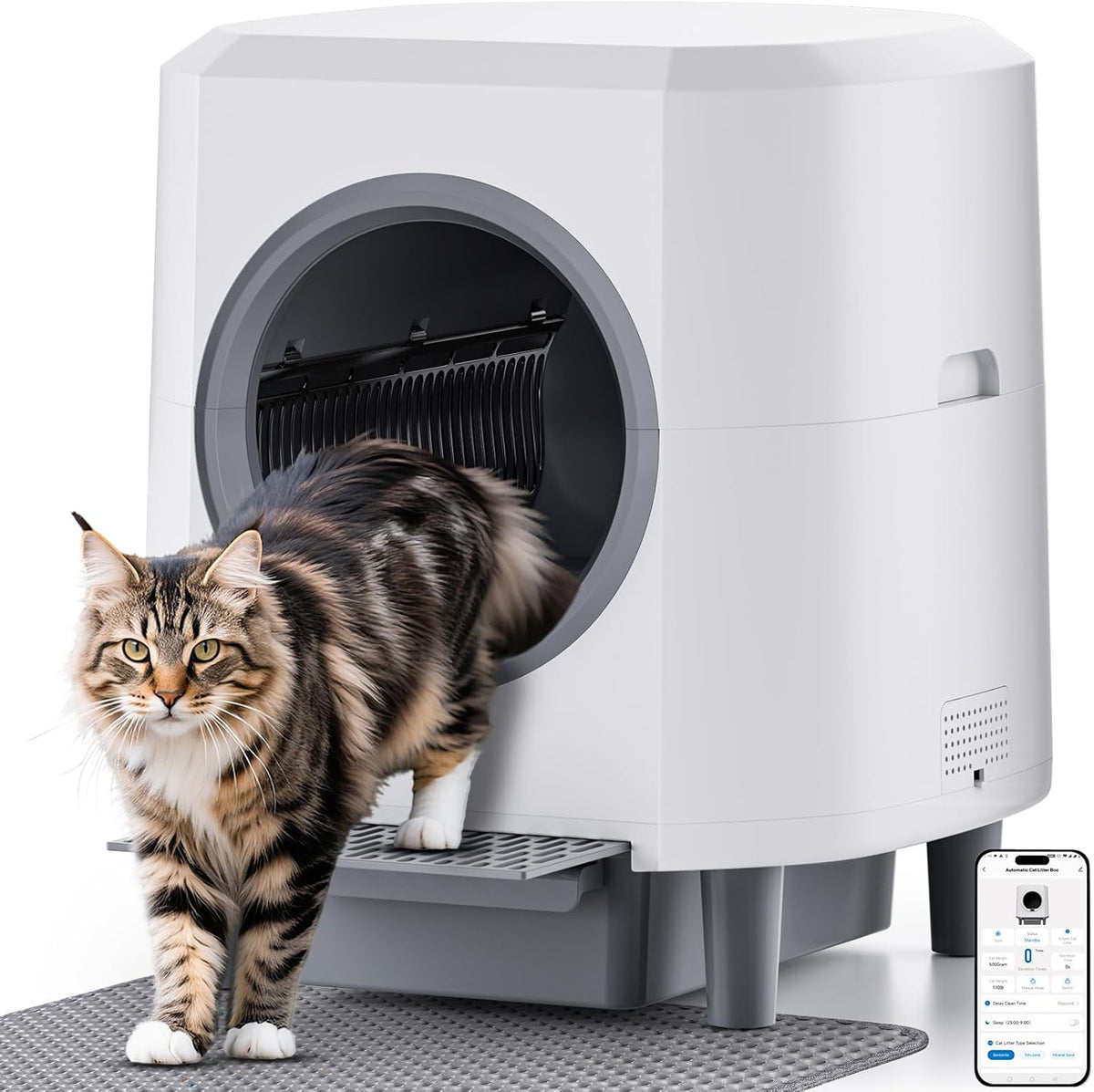 Automatic Cat Litter Tray Self-Cleaning Litter Box Hooded , 90L