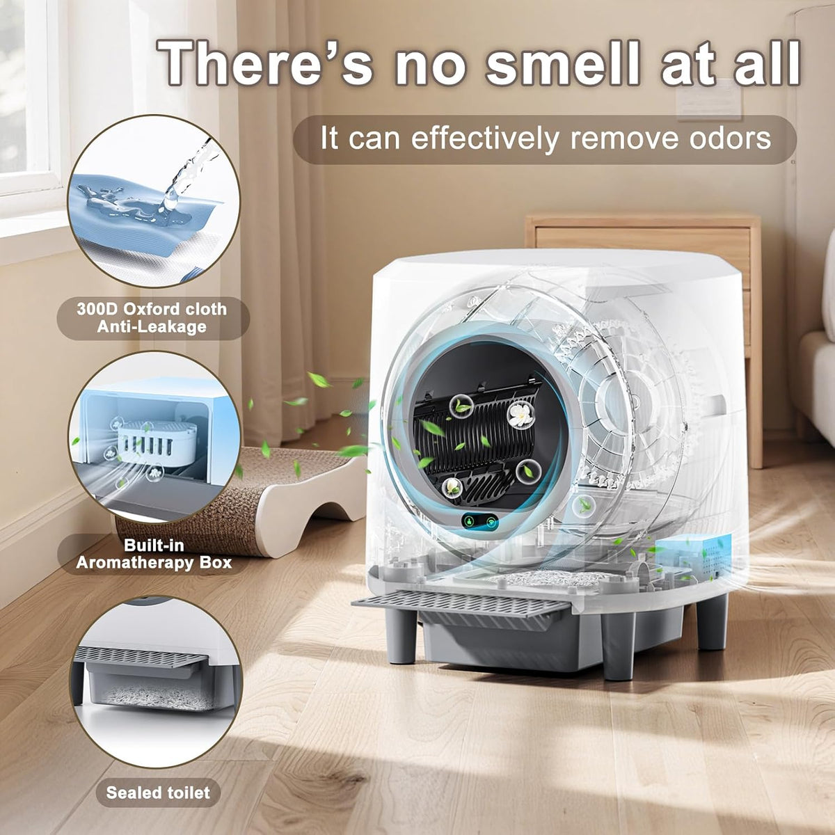 Automatic Cat Litter Tray Self-Cleaning Litter Box Hooded , 90L