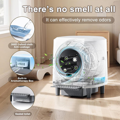 Automatic Cat Litter Tray Self-Cleaning Litter Box Hooded , 90L