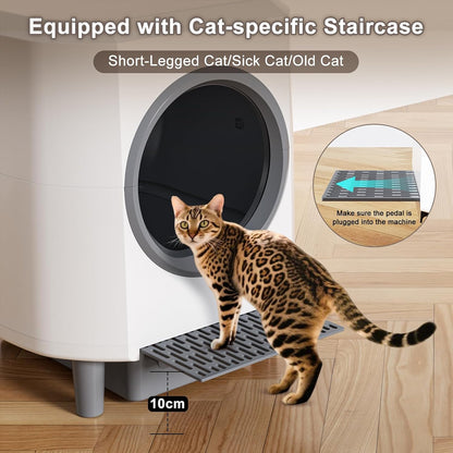 Automatic Cat Litter Tray Self-Cleaning Litter Box Hooded , 90L